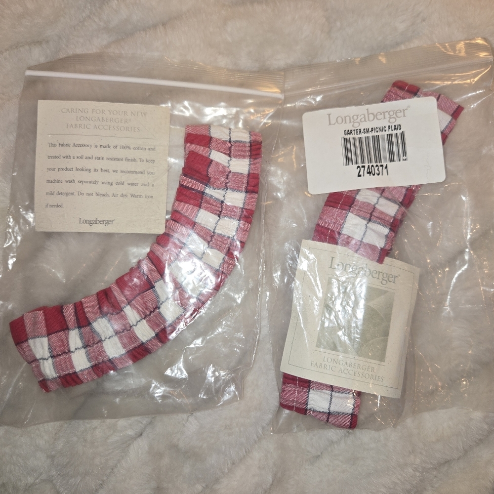 2 Longaberger Small Garter - Set Of 2 - Classic Picnic Plaid Red Checker